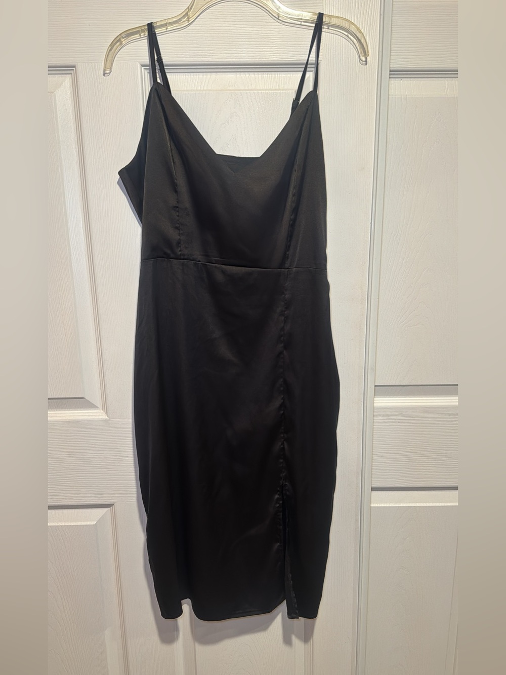 SHEIN Black Satin Slip Midi Dress with Slim Straps